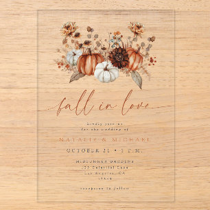 Elegant Floral Pumpkin Fall Wedding Acrylic Invitations