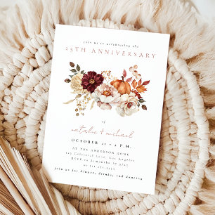 Elegant Floral Pumpkin Fall Wedding Anniversary Invitation