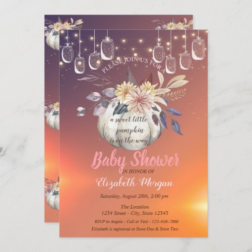 Elegant Floral PumpkinLights Baby Shower Invitation