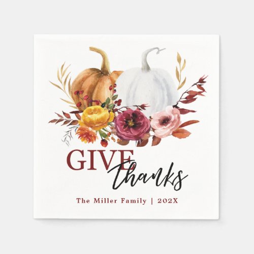 Elegant floral pumpkins give thanks napkins