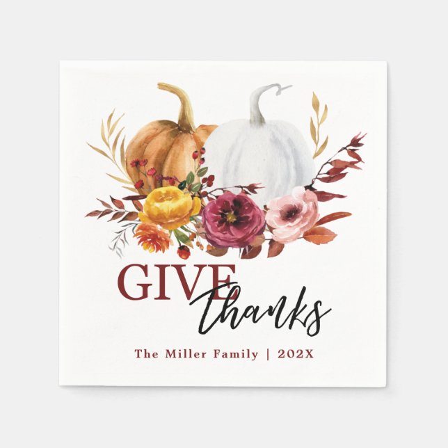 Elegant floral pumpkins give thanks napkins (Front)