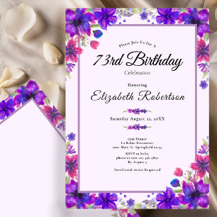 Elegant Floral Purple 73rd Birthday Invitation
