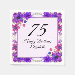 Elegant Floral Purple 75th Birthday Napkins