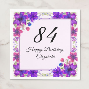 Elegant Floral Purple 84th Birthday Napkins