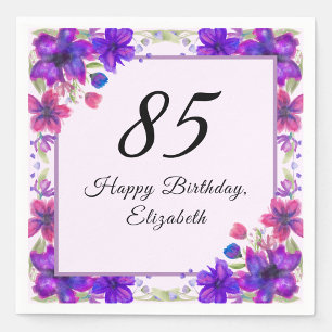 Elegant Floral Purple 85th Birthday Napkins