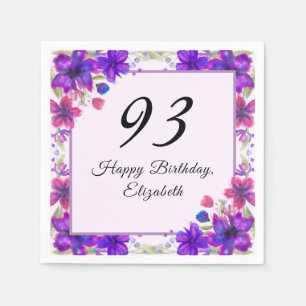 Elegant Floral Purple 93rd Birthday  Napkins