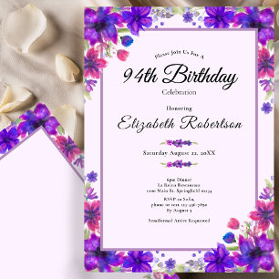 Elegant Floral Purple 94th Birthday  Invitation