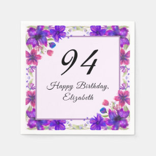 Elegant Floral Purple 94th Birthday Napkins