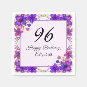 Elegant Floral Purple 96th Birthday Napkins