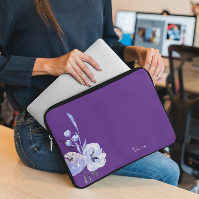 Elegant Floral Purple Abstract  Laptop Sleeve (Creator Uploaded)