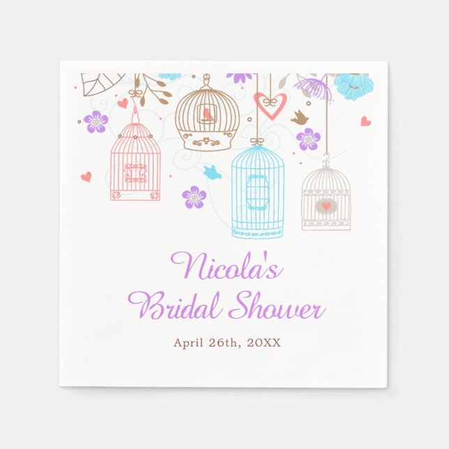 Elegant Floral Purple and Blue Bridal Shower Napkins (Front)
