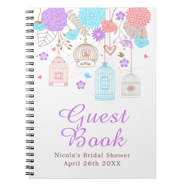 Elegant Floral Purple and Blue Bridal Shower Notebook (Front)