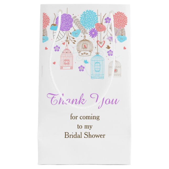 Elegant Floral Purple and Blue Bridal Shower Small Gift Bag (Front)