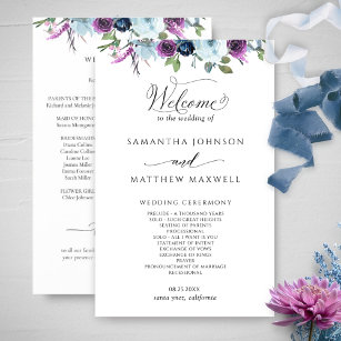 Elegant Floral Purple and Blue Wedding Program