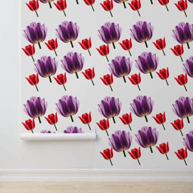 ELEGANT FLORAL PURPLE AND RED TULIP FLOWER WALLPAPER  (Application)