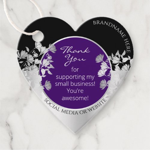 Elegant Floral Purple and Silver Effect Product Favor Tags