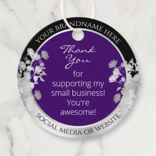 Elegant Floral Purple and Silver Effect Product Favor Tags