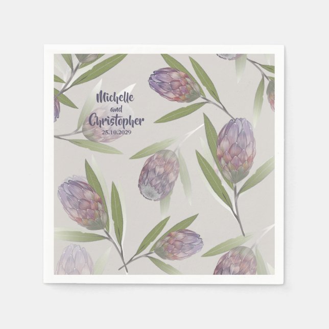 Elegant Floral Purple Beige Wedding  Napkins (Front)