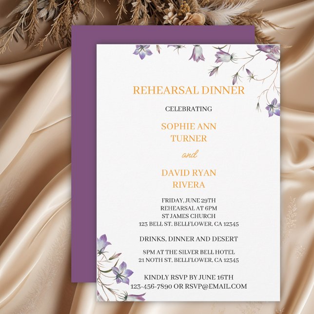 Elegant Floral Purple Bellflower Rehearsal Dinner Invitation (Creator Uploaded)