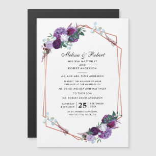 Elegant Floral Purple Botanical Wedding Magnetic Invitation