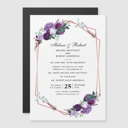 Elegant Floral Purple Botanical Wedding Magnetic Invitation
