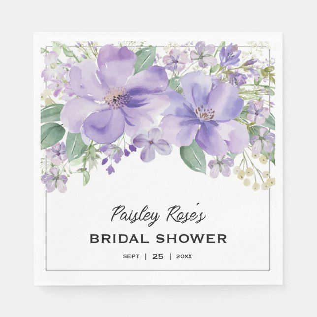 Elegant Floral Purple Bridal Shower Napkins (Front)