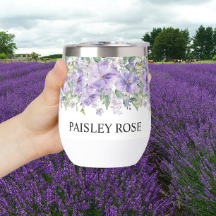 Elegant Floral Purple Bridal Shower Thermal Wine Tumbler