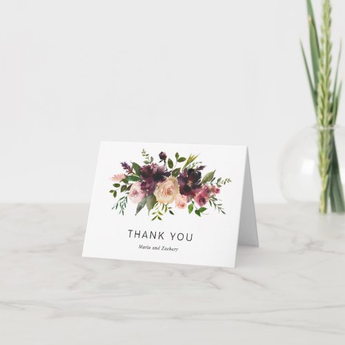 Elegant Floral Purple Burgundy Wine Fall Wedding Thank You Card