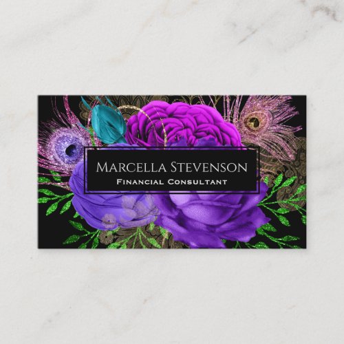 Elegant Floral Purple Fuchsia Pink Business Card