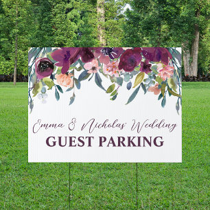 Elegant Floral Purple Garland Guest Parking Sign