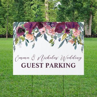 Elegant Floral | Purple Garland Guest Parking Sign