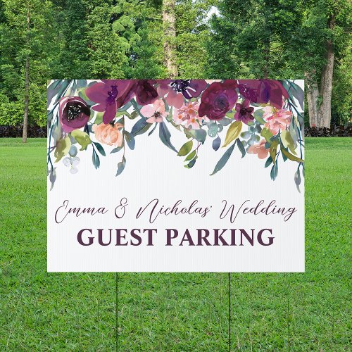 Elegant Floral  Purple Garland Guest Parking Sign