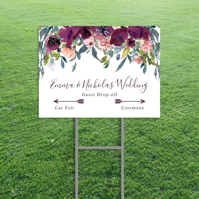 Elegant Floral Purple Garland Wedding Directional Sign (Creator Uploaded)