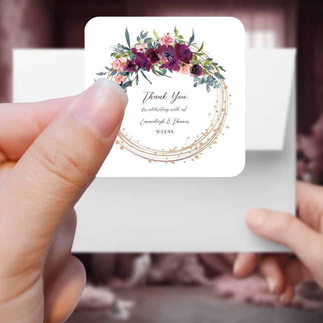 Elegant Floral | Purple Garland Wedding Square Sticker (Creator Uploaded)