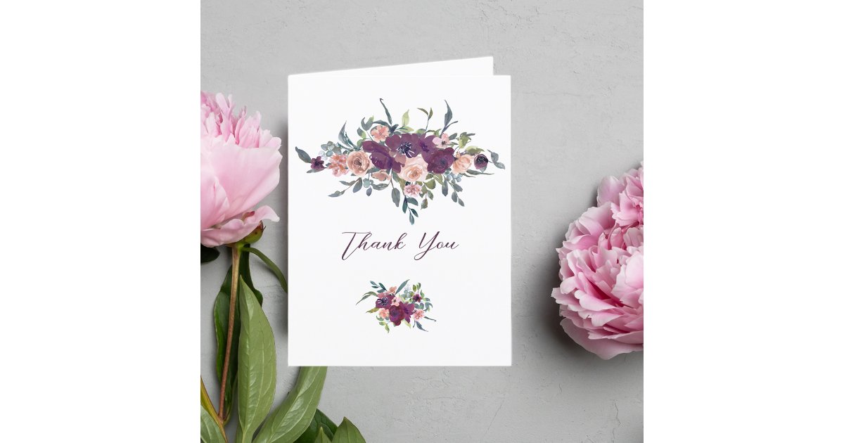 Elegant Floral | Purple Garland Wedding Thank You Card | Zazzle