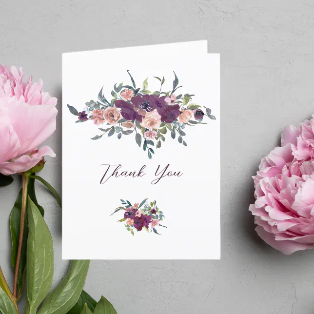 Elegant Floral | Purple Garland Wedding Thank You Card | Zazzle
