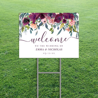 Elegant Floral | Purple Garland Wedding Welcome Sign