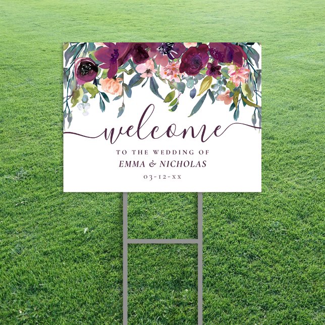 Elegant Floral | Purple Garland Wedding Welcome Sign (Creator Uploaded)