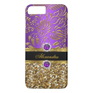 Elegant Floral Purple Gold Damask Glitter iPhone 8 Plus/7 Plus Case