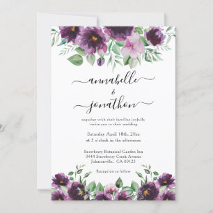 Elegant Floral Purple Green Wedding Invitation