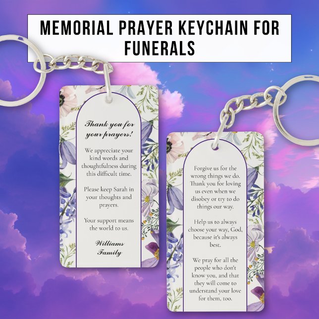 Elegant Floral Purple Memorial Prayer  Keychain (Creator Uploaded)