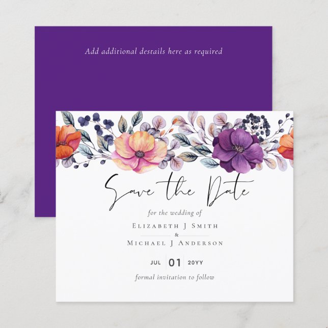 Elegant Floral Purple Orange Wedding (Front/Back)