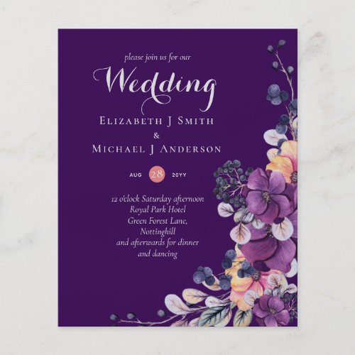 Elegant Floral Purple Orange Wedding Flyer