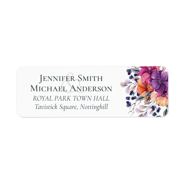 Elegant Floral Purple Orange Wedding Label (Front)