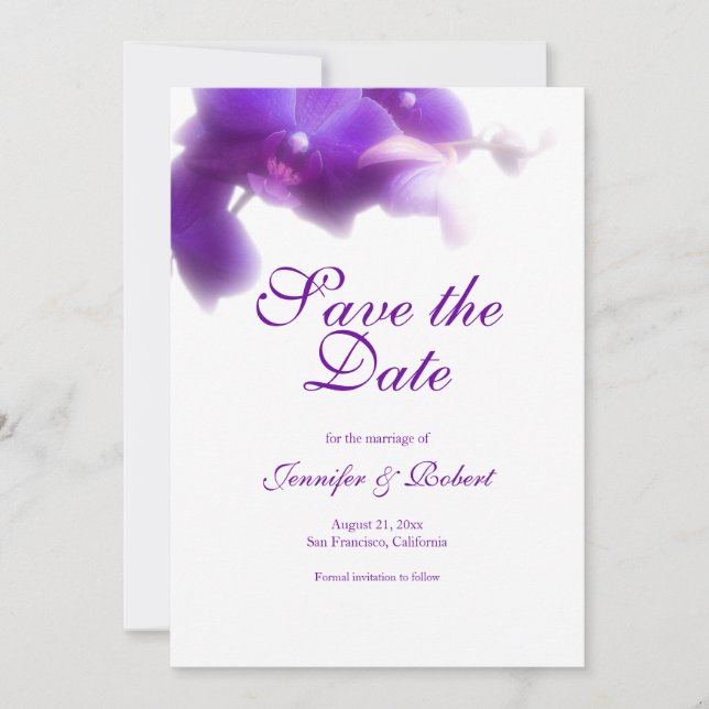 Elegant Floral Purple Orchid Save the Date Invitation (Front)