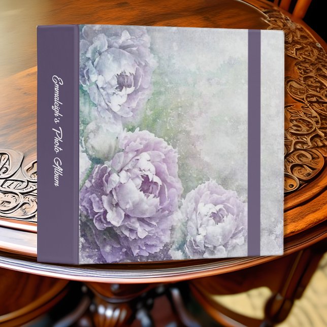 Elegant Floral Purple Peonies Customizable 3 Ring Binder (Creator Uploaded)