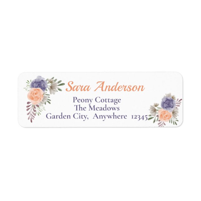 Elegant Floral Purple Peony Rose  Label (Front)