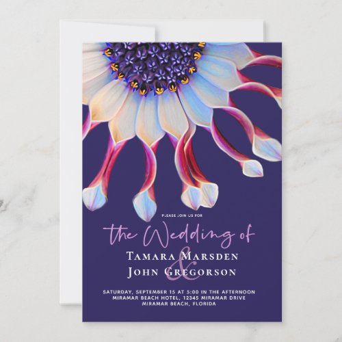 Elegant Floral Purple  Pink African Daisy Wedding Invitation