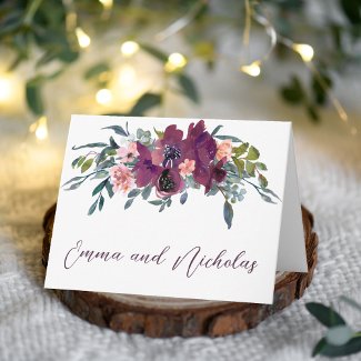 Elegant Floral | Purple Pink Folded Note Card