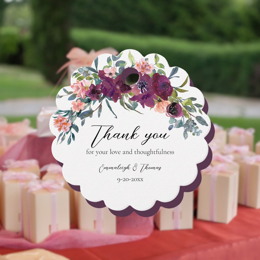 Elegant Floral | Purple Pink Garland Wedding Favor Tags